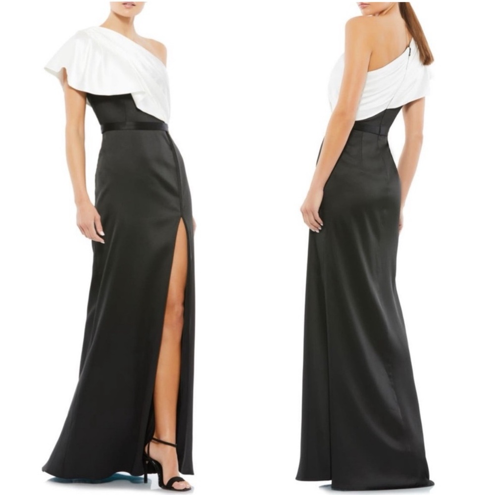 Mac Duggal Two-Tone One-Shoulder Satin Gown 26599 - Black/White 8